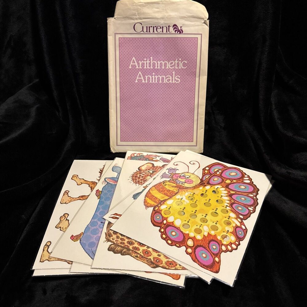 Vintage 1982 Current Arithmetic Animals Math Cards Addition Subtraction 8 Cards